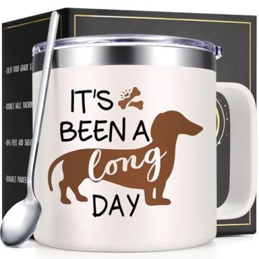 Imagem de Lifecapido Dachshund Gifts for Women, It's Been A Long Day Caneca de café com isolamento térmico de 400 ml com tampa e canudo, presentes de Natal de aniversário Weiner para mulheres amigas amantes de