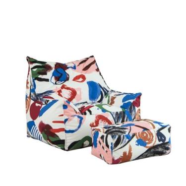 Imagem de URGDWEKJY Sofá cadeira moderna simples com encosto alto impresso graffiti sofá preguiçoso cadeira preguiçosa única varanda bar tecido sofá sala de estar