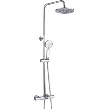 Imagem de CUTPOIY Conjunto de chuveiro com sistema de chuveiro termostático de latão cromado conjunto de torneira de chuveiro antiqueimadura conjunto de chuveiro com chuveiro de chuva de 20 cm e chuveiro de mão