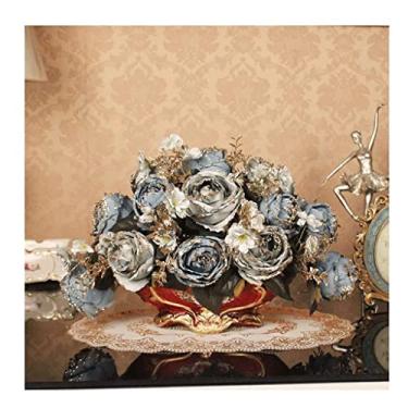 Imagem de DCYEQRQ Flores artificiais para decoração, arranjos de flores artificiais, arranjos de flores de seda, buquê de rosas artificiais, buquê de casamento para cozinha doméstica e floco artificial de