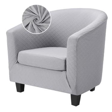 Imagem de Treaful Capa para cadeira de clube, 2 peças, capas de sofá cinza removíveis com capa de almofada, poltrona de barril de alta elasticidade, protetores de móveis laváveis para sala de estar