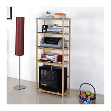 Imagem de Suporte de CPU móvel para torre de PC, suporte de impressora móvel de 5 níveis com prateleiras de armazenamento abertas, suporte de piso para PC com rodas giratórias para suporte de CPU de escritório