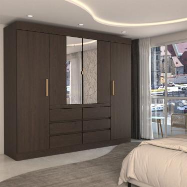 Imagem de Guarda-Roupa Casal Luxuria 4 Portas 6 Gavetas com Espelho Ebano - Panorama Móveis