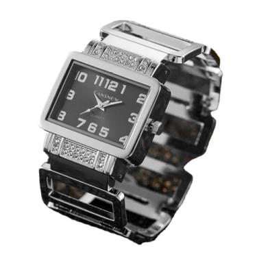 Imagem de Weicam Relógio de pulso feminino de luxo com mostrador retangular de cristal e bracelete analógico de quartzo, Prata