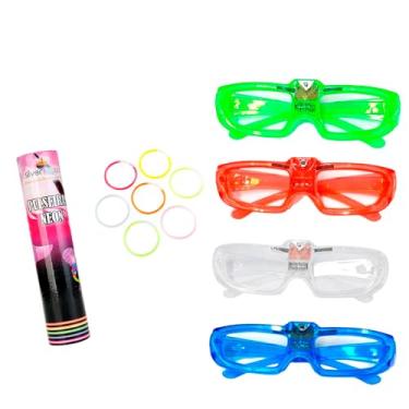 Imagem de Kit Óculos LED Festa 20 Unidades E Pulseiras Neon 100 Unidades
