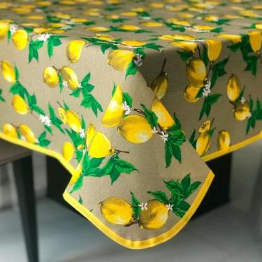 Imagem de Toalha de Mesa em Gorgurinho Limão Siciliano Fundo Bege, 1,50 x 2,20