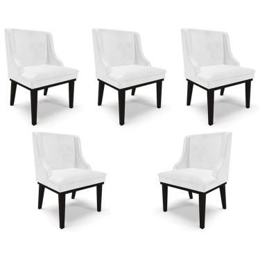Imagem de Kit 5 Cadeiras Decorativas Sala de Jantar Base Fixa de Madeira Firenze PU Branco Brilho/Preto G19 - Gran Belo