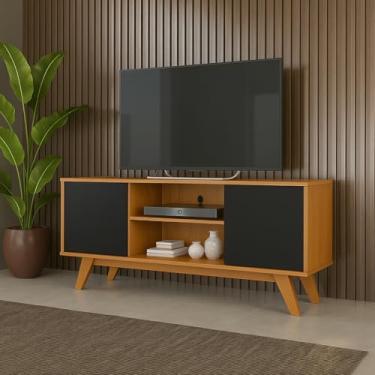 Imagem de Rack Turim Para TV de até 50 Polegadas Com 2 Portas Pés Madeira Sala Nicho Divisórias (CEDRO/PRETO)