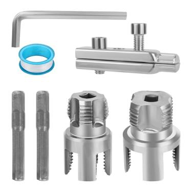 Imagem de Kit de Ferramentas para Corte Roscas Tubos PVC, Aço Carbono de 1/2” e 3/4” Ferramenta Integrada para Roscagem Interna e Externa Tubos com Extrator Chave Biela Parafusos Fita Bruta