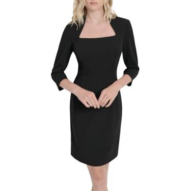 Imagem de DKNY Minivestido feminino manga 3/4 gola quadrada bainha crepe mergulho, Preto, 46