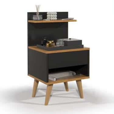 Imagem de Mesa de cabeceira quarto Luxo Prateleira e nicho(PRETO/NATURE)