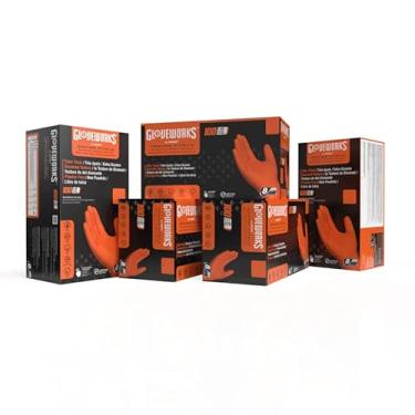 Imagem de GLOVEWORKS Luvas Descartáveis Industriais De Nitrila Laranja Hd, 8 Mil, Sem Látex, Textura Diamante Em Relevo, Extragrande, 5 Caixas Com 100 Unidades