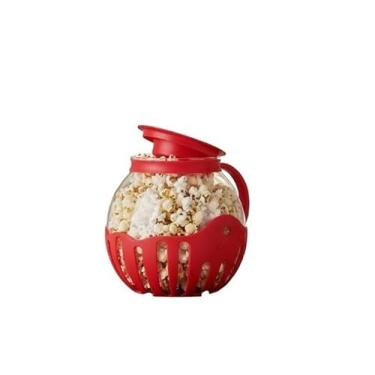 Imagem de Tigela de pipoca com tampa, Pipoqueira de Vidro Borossilicato Silicone Para Micro-ondas 2L(Vermelha)
