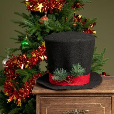 Imagem de Cartola Decorativa de Natal, Preta com Faixa Vermelha, 30 cm x 19 cm, Decoração Natalina Estilo Mágico