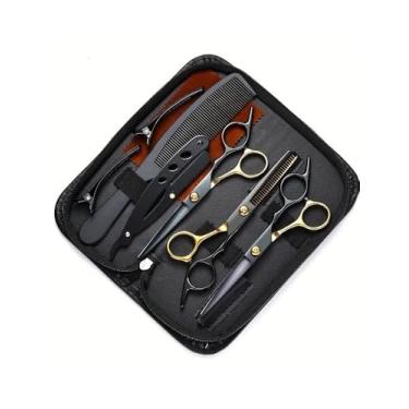 Imagem de Conjunto profissional de 9 tesouras de cabeleireiro – Kit de tesouras de barbeiro de 15 cm com tesoura de desbaste, pente e estojo de viagem – para adultos, salões de beleza e cuidados com animais de