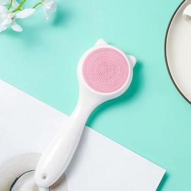 Imagem de Escova de limpeza facial de silicone com cabo longo, esfregão facial manual para limpeza profunda - rosa jade, ferramenta esfoliante suave de cuidados com a pele para massagear a pele