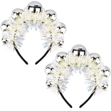 Imagem de 2 Pieces Disco Ball Headband Set 1970s Vintage Silver Disco Ball Headband Mirror Ball Head Bopper Disco Party Costume Accessories Set for Women Disco Christmas Birthday Party Decor New Year Gifts