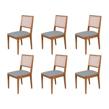 Imagem de Conjunto Com 6 Cadeiras De Jantar Estofada Suellen Cerejeira Linho Cinza