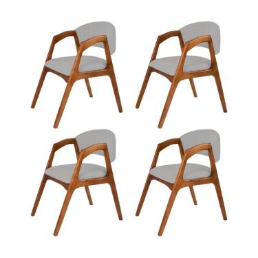 Imagem de Conjunto Com 4 Cadeiras De Jantar Estofada Gabriela Em Madeira E Mdf Cerejeira Linho Cinza Prata