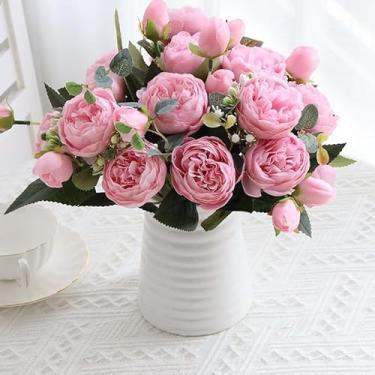 Imagem de 1 peça de flores artificiais de peônia pano de seda flores falsas decoração de casa flores simuladas vaso de mesa ornamento de buquê falso casamento festa festiva decoração de mesa de jantar rosa 30 x