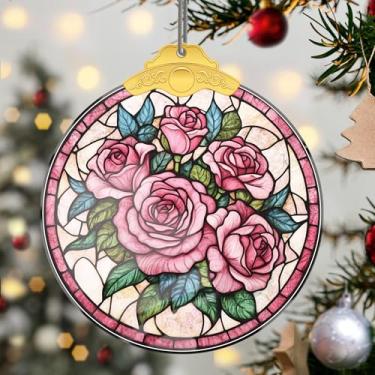 Imagem de Enfeites de Natal de cristal rosa, enfeites de árvore de Natal feitos à mão, decoração de carro e casa - presentes de Natal, decoração de artesanato em acrílico, ideias de troca de presentes para