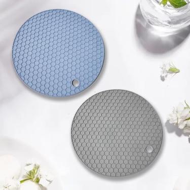 Imagem de 2 peças de porta-copos de silicone, porta-copos isolados circulares em favo de mel de 5,2 polegadas, jogo americano pequeno, mesa de centro antiderrapante, acessórios decorativos para bar, porta-copos