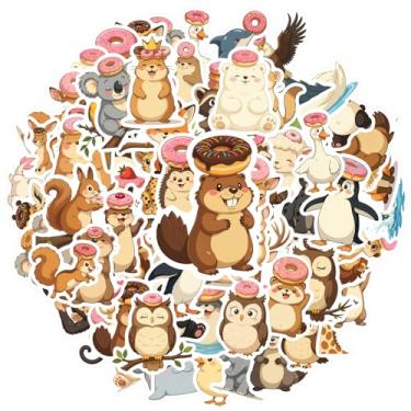 Imagem de 70 peças de adesivos de animais donut faça você mesmo papelaria adesivos desenhos animados para mala, geladeira, telefone, bagagem, laptop, guitarra, carro, adesivo, brinquedos, guitarra, laptop