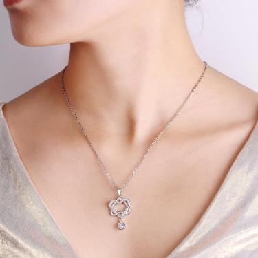 Imagem de Colar com pingente de coração romântico, colar de zircônia cúbica branca brilhante para mulheres, joias acessíveis e elegantes para a família ou ocasiões especiais, presente ideal para namorada ou mãe