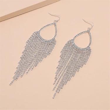 Imagem de Brincos femininos luxuosos com franja de zircônia cúbica banhada a ouro, corrente de cristal, pingente de anzol, elegante, festa de casamento, formatura, Medium, Metal, Zircônia cúbica sintética