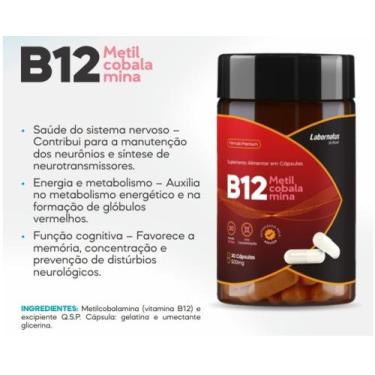 Imagem de Vitamina B12 Metilcobalamina 500mg Alta Concentração Labornatus 30caps