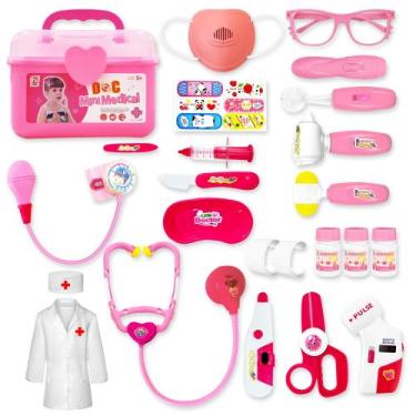 Imagem de Kit PJG Doctor para crianças de 3 a 6 anos, conjunto Pretend Play rosa