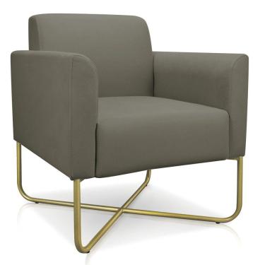 Imagem de Poltrona Marisa Suede Marrom Rato Base X Industrial Dourada