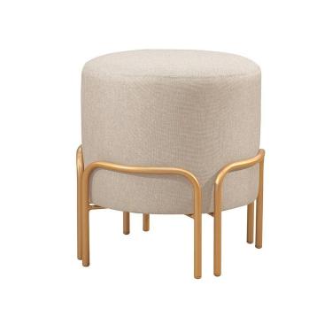 Imagem de Puff Redondo Torvi Em Linho E Base Metal Dourado Linho Bege