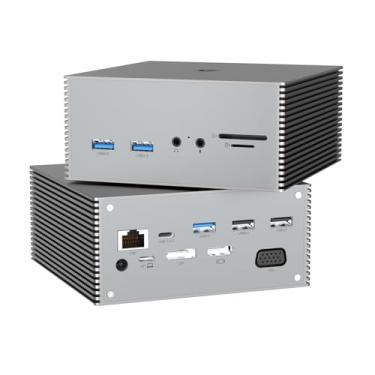 Imagem de Estação de ancoragem USB-C 16 em 1 com tela tripla, HDMI 4K, portas USB, Ethernet, leitor de cartão SD/TF – Compatível com MacBook, Windows – Suporta modo espelhado