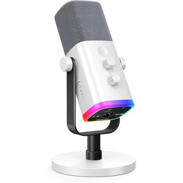 Imagem de Microfone para jogos XLR/USB para podcasting, microfone RGB para computador PC, com botão de ganho, botão de mudo, conector de monitoramento, microfone para jogadores para gravação- AM8 Branco