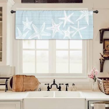 Imagem de Miyotaa Cortina de praia, estrela-do-mar, cozinha, sanefa, 137 cm L x 45,7 cm A, bolso para varão, madeira, rústico, campo, oceano, vintage, casa de fazenda, tratamento de janela para sala de estar