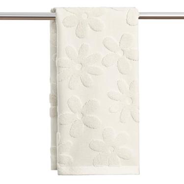 Imagem de Artoid Mode 1 peça bege 3D floral jacquard primavera toalhas de mão para banheiro, 100% algodão macio absorvente toalha de decoração de banheiro, 14,7 x 29,5 polegadas