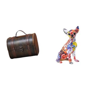 Imagem de MotiveTech Caixa Organizadora de Joias Vintage de Madeira com Escultura de Estátua de Cachorro Colorida, Artesanato Multicolorido, Decorativo para Guardar An