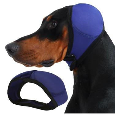 Imagem de Harbyel Protetores de orelha de cachorro e touca de natação e faixa de orelha sem agitação para banho, hematoma, secagem e alívio da ansiedade de ruído - Proteção elástica à prova d'água com capuz
