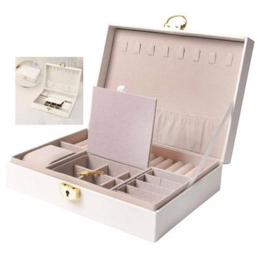 Imagem de Porta Joias Anel Brinco Relogio Cordao Pulseira Acessorio Caixa Estojo Penteadeira Mesa Bancada Gaveta Organizaçao