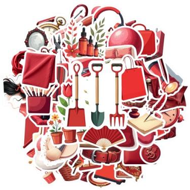 Imagem de 100 peças objetos vermelhos itens domésticos ferramentas do dia a dia adesivos de decoração doméstica objetos do dia a dia adesivos práticos para telefone faça você mesmo, laptop, scrapbook, bicicleta