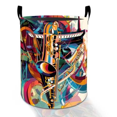 Imagem de Cesto de roupa suja colorido de música jazz para meninos, meninas, crianças, adultos, caixa de armazenamento de roupas Oxford dobrável, impermeável, organizador de saxofone abstrato para quarto