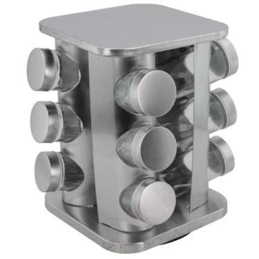 Imagem de Porta Condimentos Quadrado Aço Inox/Vidro com 12 Pcs - lovely