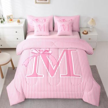 Imagem de Feelyou Conjunto de edredom com laço rosa com 7 peças, tamanho king, princesa, sonhador, para crianças, meninos, meninas, personalizado, cama em uma bolsa, para decoração de quarto de microfibra macia