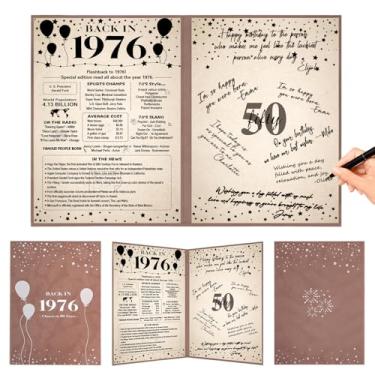 Imagem de Crenics Decorações de aniversário de 50 anos para mulheres ou homens, pôster vintage Back in 1976, livro de assinatura de convidado de 50º aniversário, incríveis presentes de aniversário de 50 anos