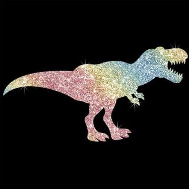Imagem de Adesivo de decalque com glitter de PVC autoadesivo de dinossauro espumante T-Rex para carros, laptops, motocicletas, parede, janela, bagagem, capa de arranhão, porta, multisuperfície (colorido)
