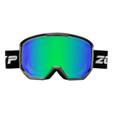 Imagem de YMTSGEQ Óculos de esqui, óculos de neve/snowboard OTG anti-embaçamento para homens e mulheres com 100% de proteção UV400 (armação preta alça preta - lente verde Revo (VLT 23%))