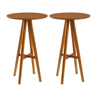 Imagem de Kit 2 Mesas Bistrô Alta Redonda Sila Base Madeira Maciça Mel