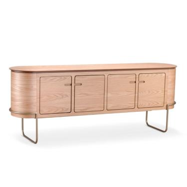 Imagem de Aparador Buffet Em Madeira Amêndoa Com Pés Ouro 4 Portas Sheldon