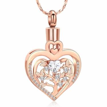 Imagem de Imrsanl Colar de urna de coração árvore da vida para cinzas entes queridos, joia de cremação, memorial funerário, suporte de cinzas, pingente para mulheres, Cobre, Sem Pedra Preciosa